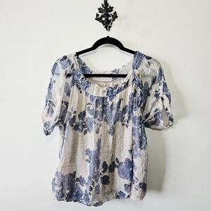 Elena Baldi Floral Silk Top Size M Scoop Neck Blouse Made In Italy EUC